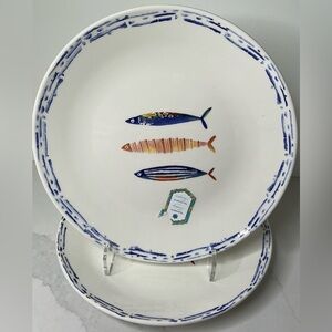 2 Papart Seramik 10.5" DINNER PLATES Fish Coastal Nautical Hand Painted Turkey